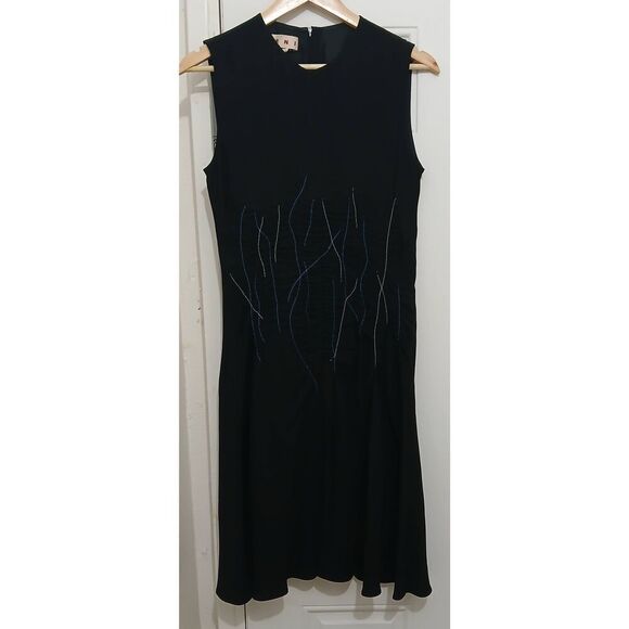 Marni womens 38 Italian silk ruched dresss midi black small - Picture 1 of 7